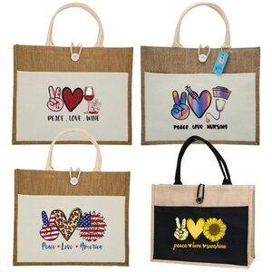 Custom Canvas Tote Bag, Large Size - Peace, Love..., Black or Cream Tote